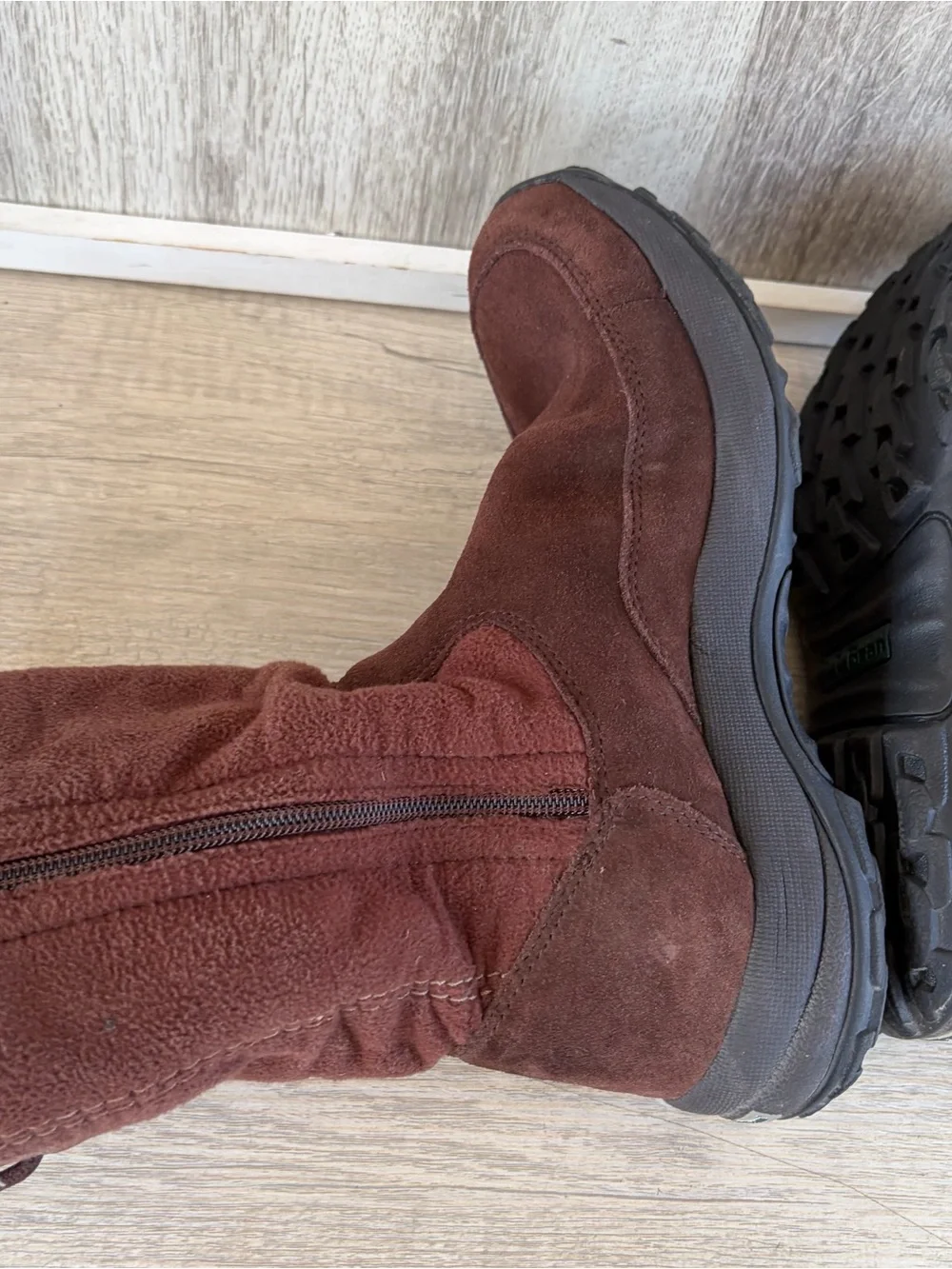 L.L.Bean Suede Fur Lined Boots Women 8.5  Brown Comfy Cabin Fleece Winter Hiking